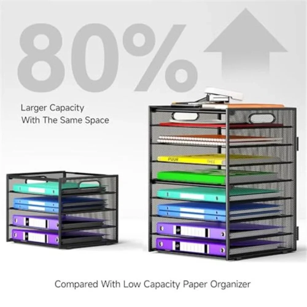 9 Tier Desk Organizer Paper Tray File Folder Document Sorter Office School Black